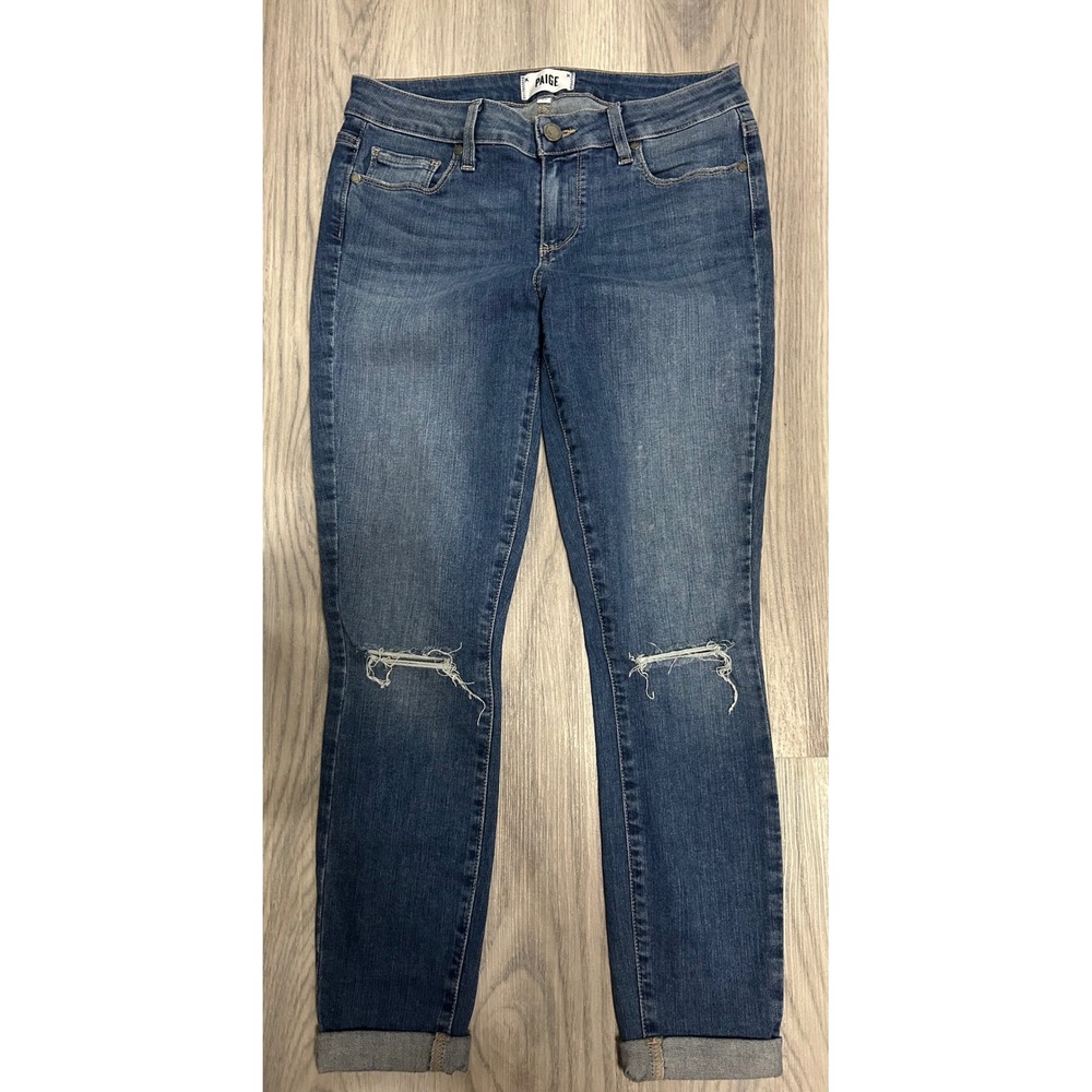 PAIGE Verdugo Ankle Skinny Jeans Womens 29 Medium Wash‎ Distressed Ripped Blue